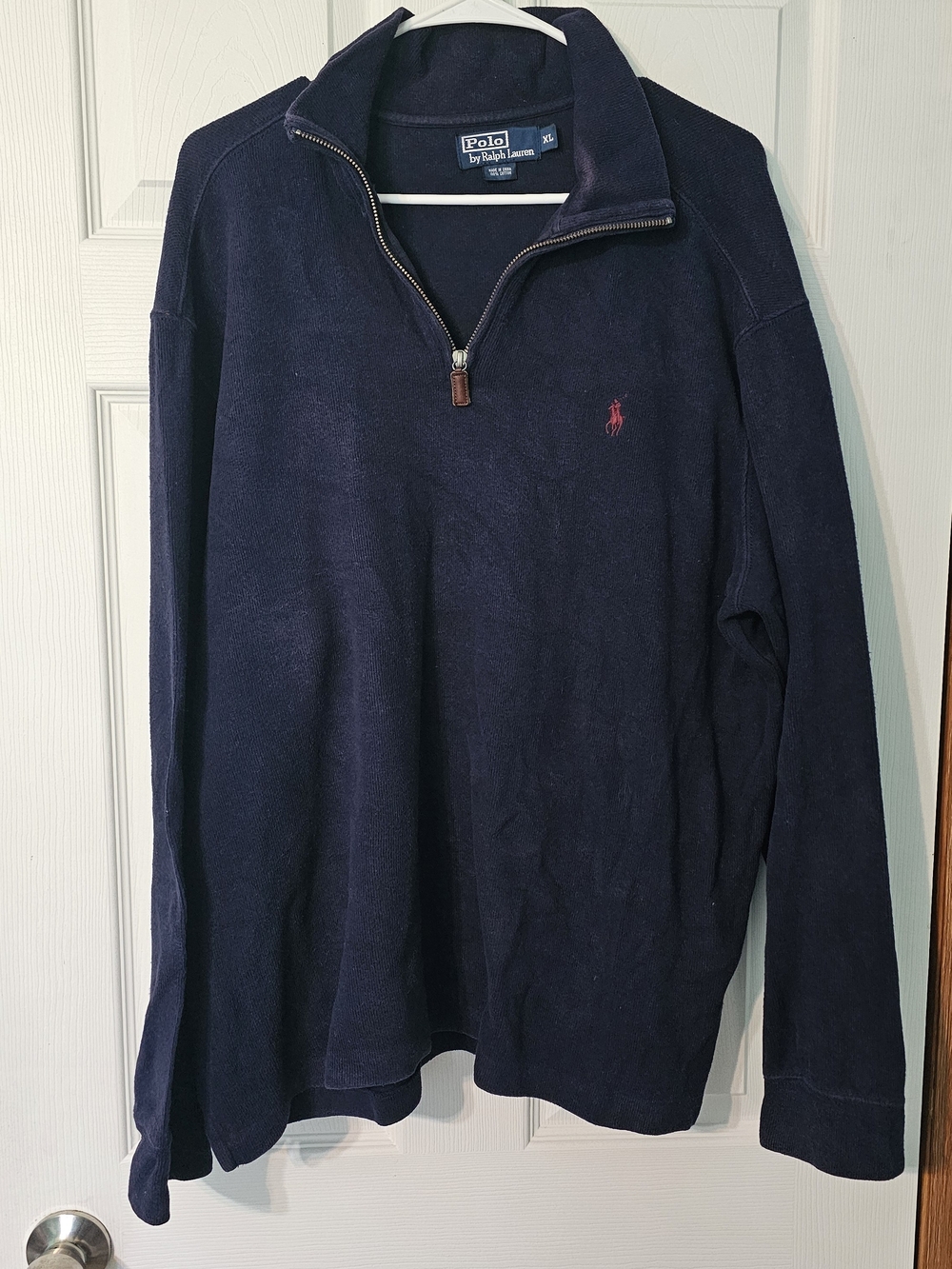 Ralph Lauren Navy Quarter-Zip Sweater with Red Pony